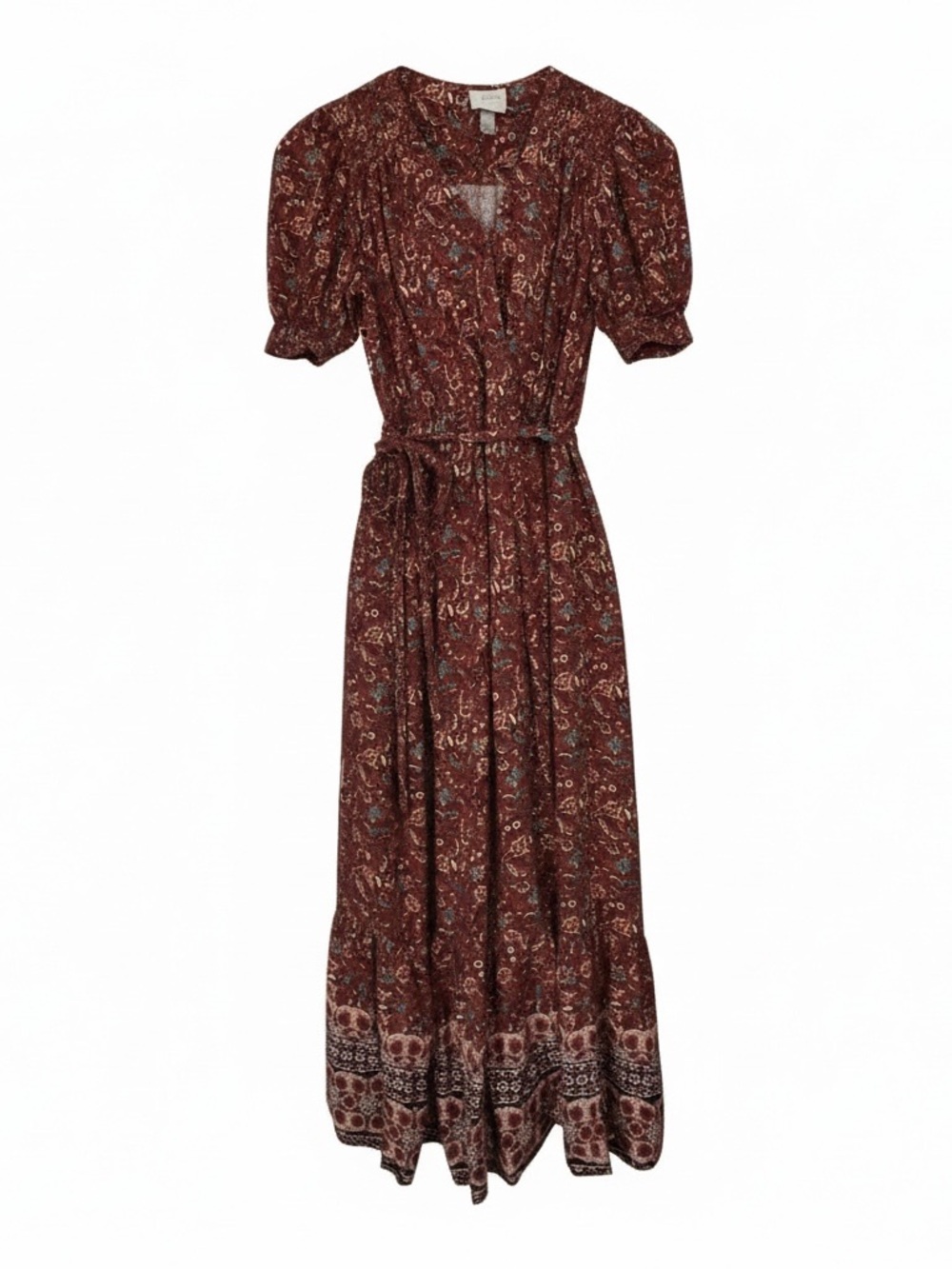 Knox Rose Brown Floral Maxi Dress with Puff Sleeves - Size XS - Contains Flaw